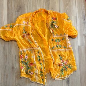 Johnny Was Bright Yellow Floral Kimono